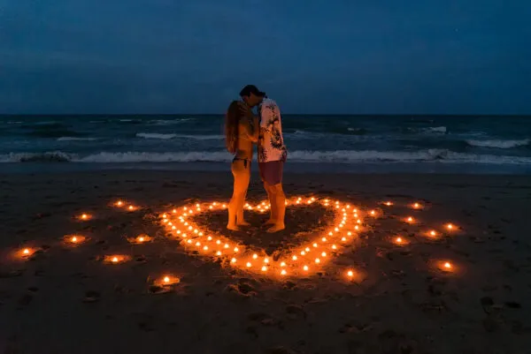 Surprise «Light the Night» proposal on a beach. South Beach, Florida 5