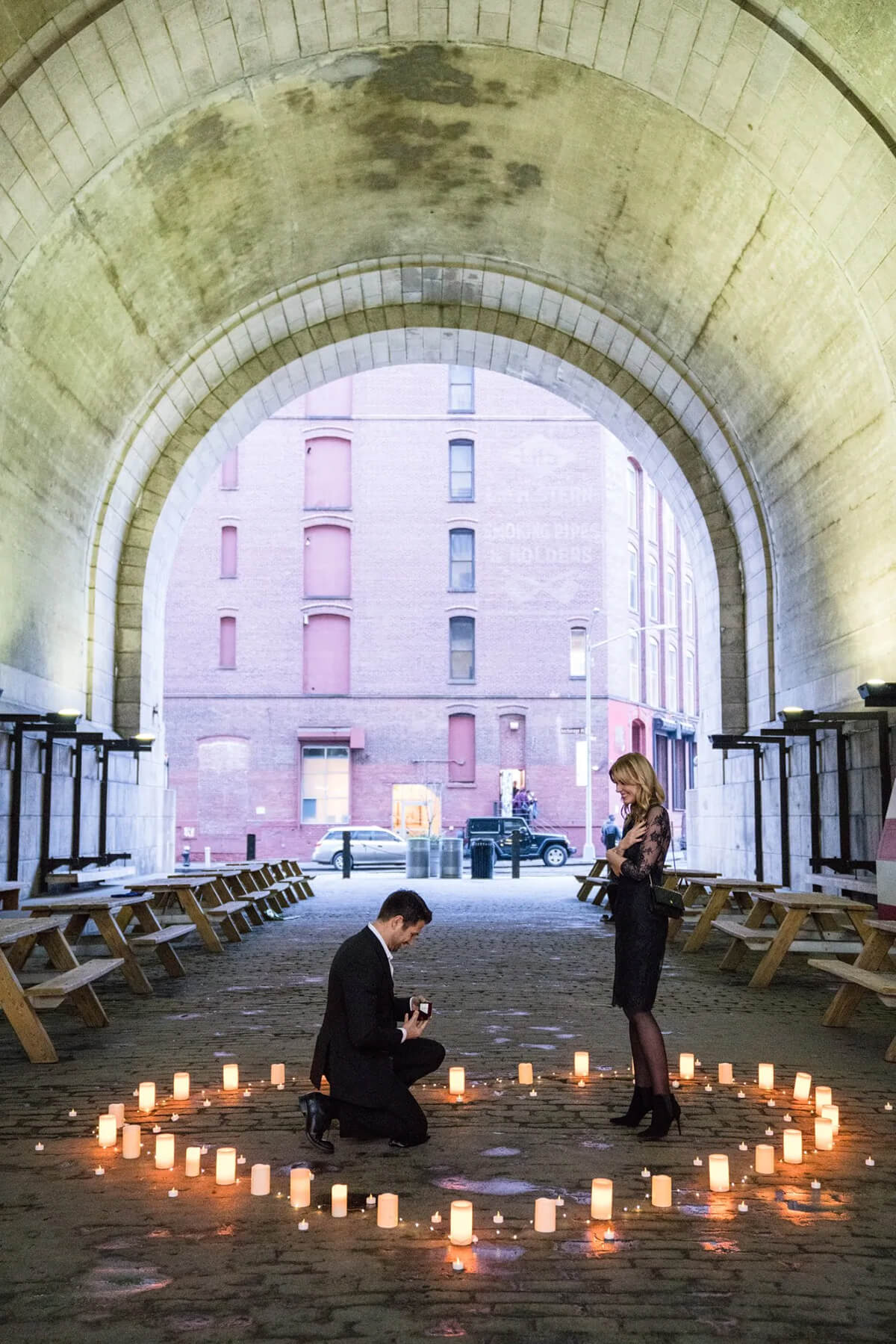 Beautiful Candlelight Heart Proposal Under the Manhattan Bridge 8