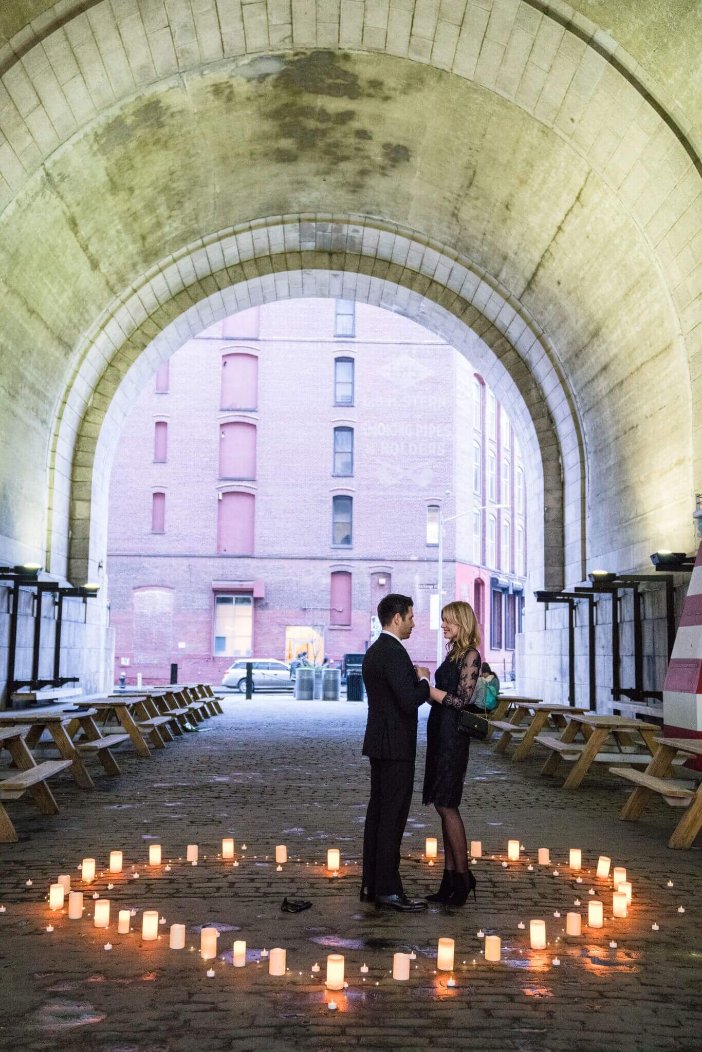 Beautiful Candlelight Heart Proposal Under the Manhattan Bridge 9