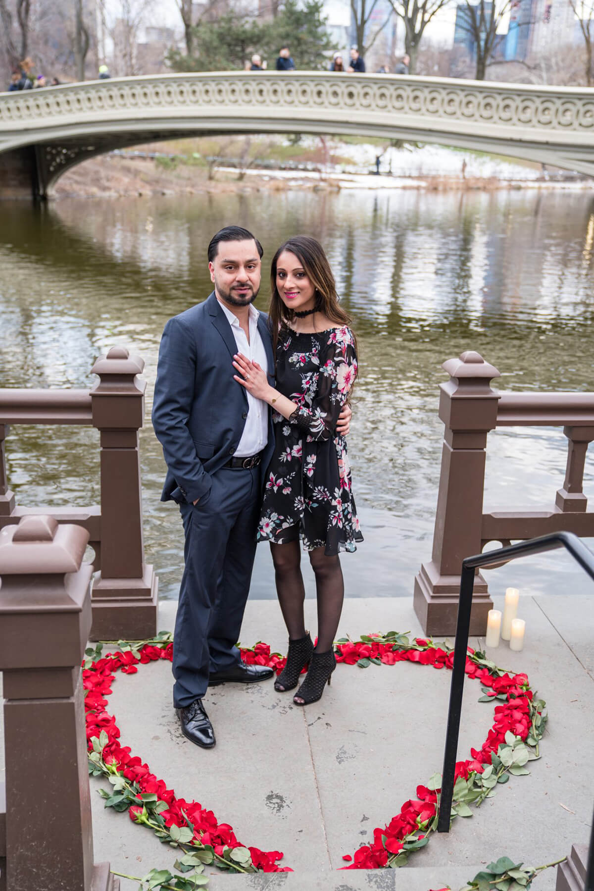 Romantic Proposal By the Bow Bridge with Musician and Rose Heart 8