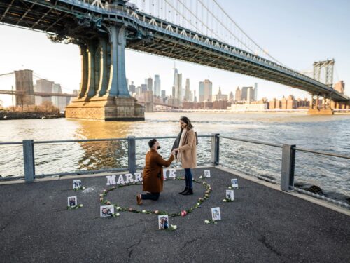 Sweet proposal by the bridge