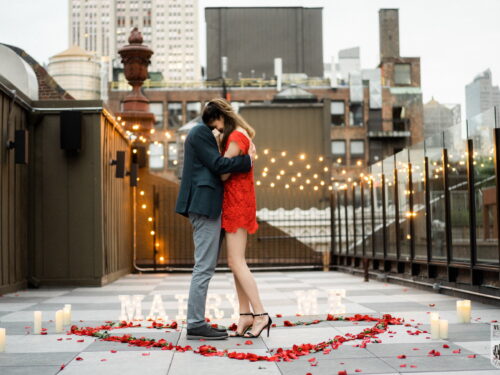 Private rooftop marriage proposal with the Empire State Building view