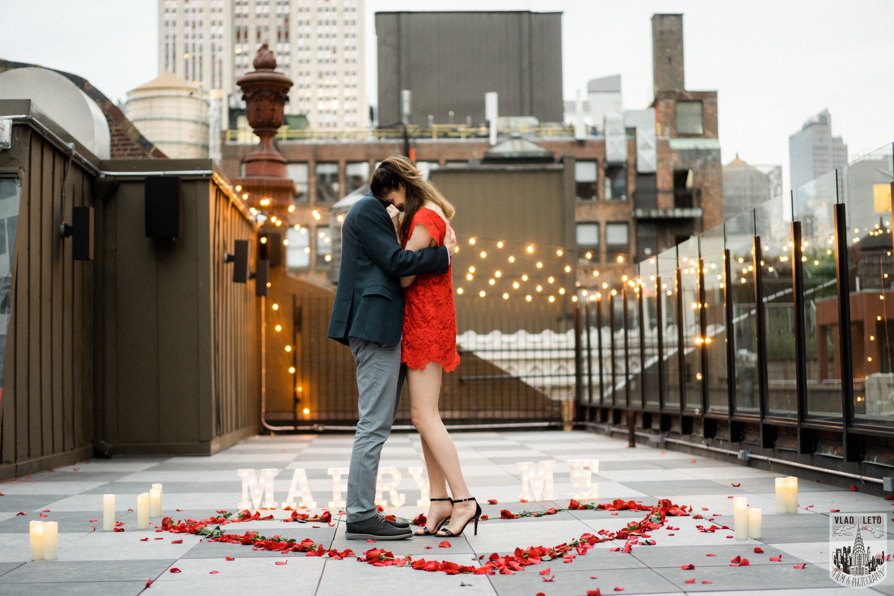 Private rooftop marriage proposal with the Empire State Building view