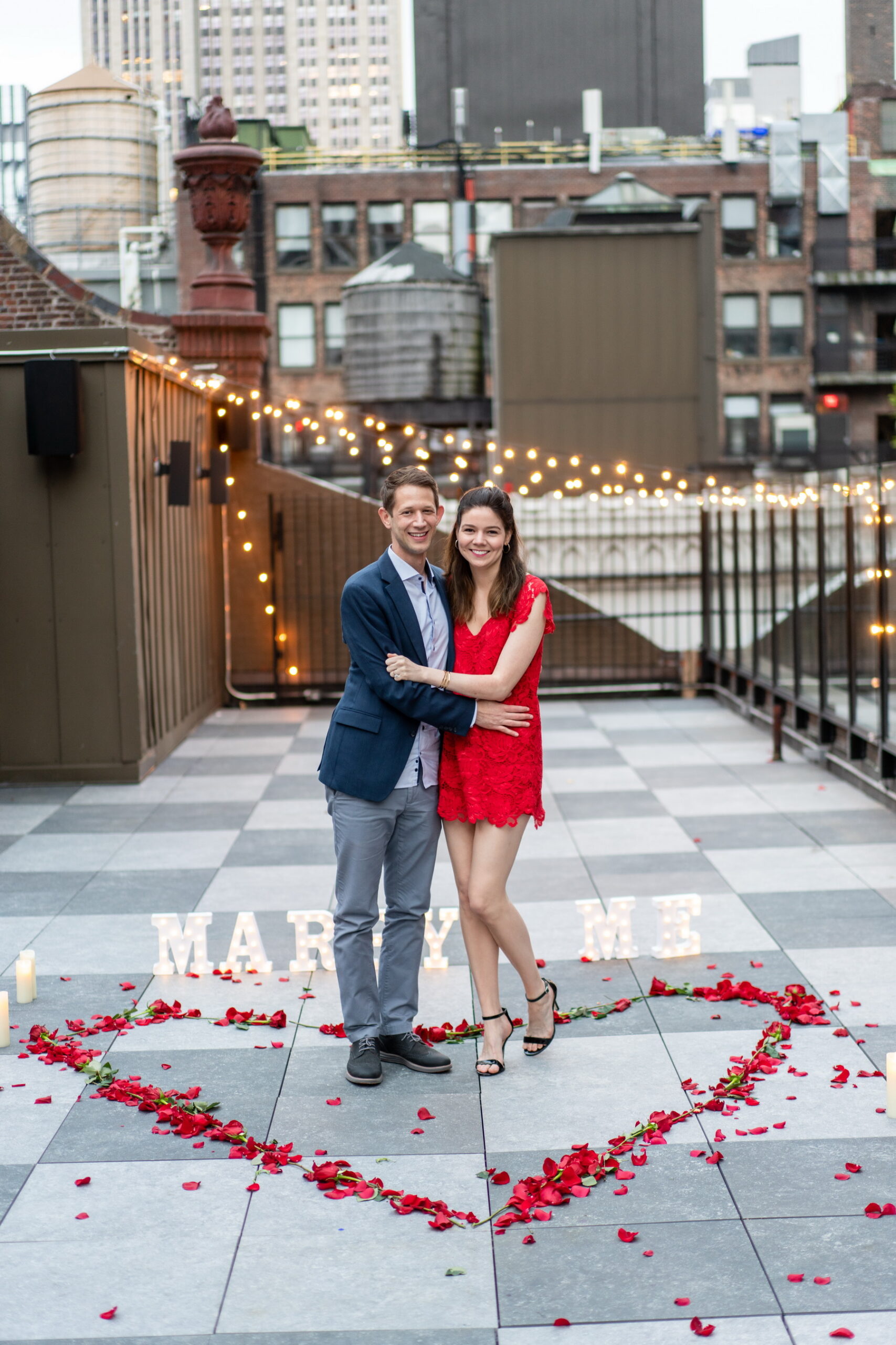 Private rooftop marriage proposal with the Empire State Building view