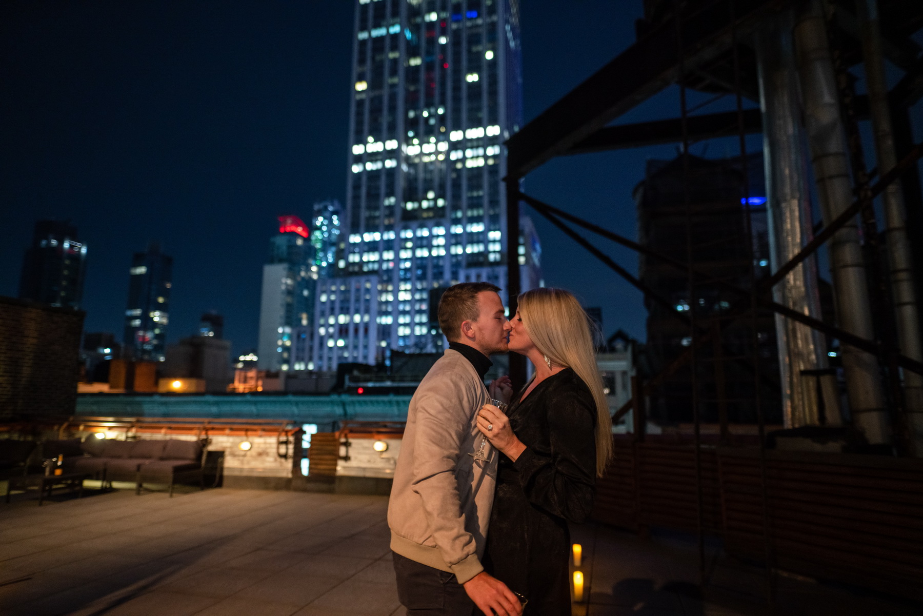 Rooftop marriage proposal with the Empire State Building view