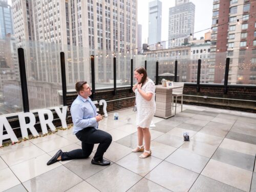 From our clients: Rachel and Bobby engagement on a private rooftop