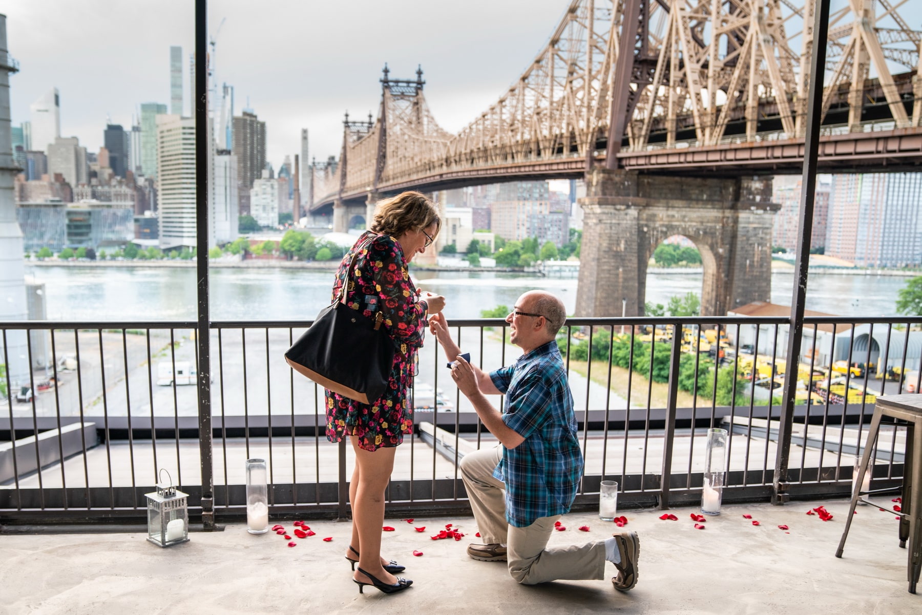 Queensboro Bridge view surprise engagement