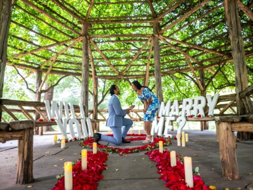 Flower heart engagement in Central Park