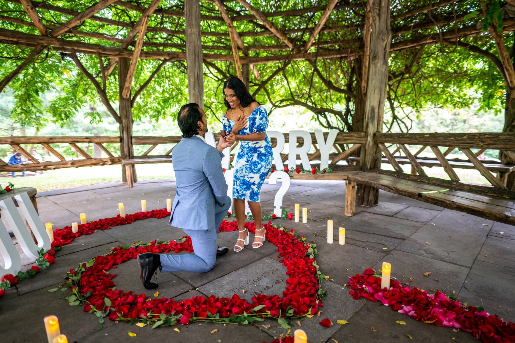 Flower heart engagement in Central Park