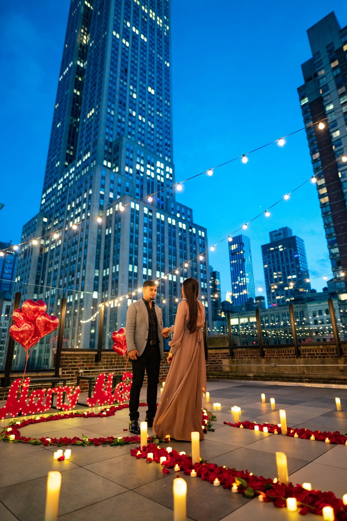 Enchanting rooftop proposal