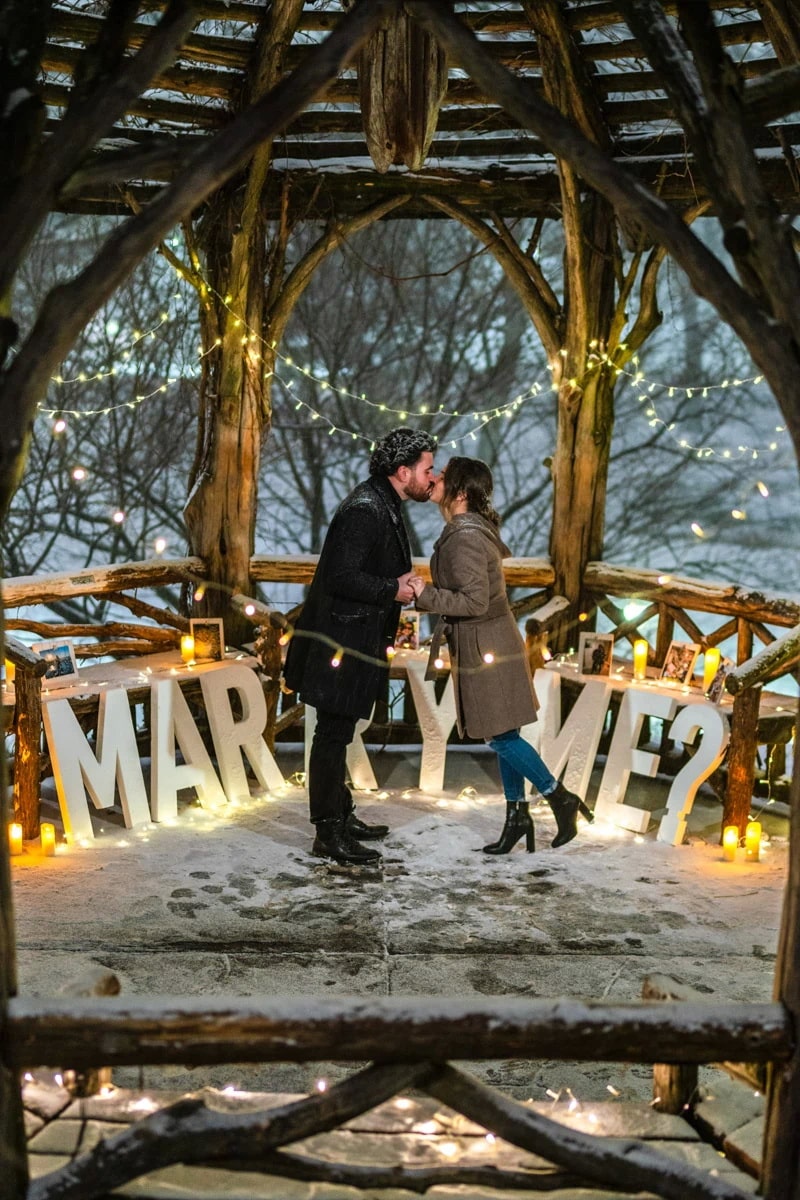 Snow Day surprise engagement in Central Park