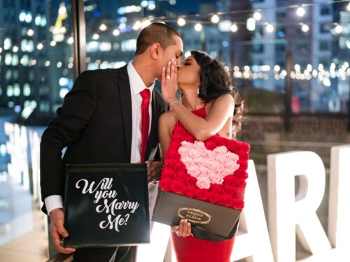 Valentine's Day marriage proposal surprise proposal on a private rooftop