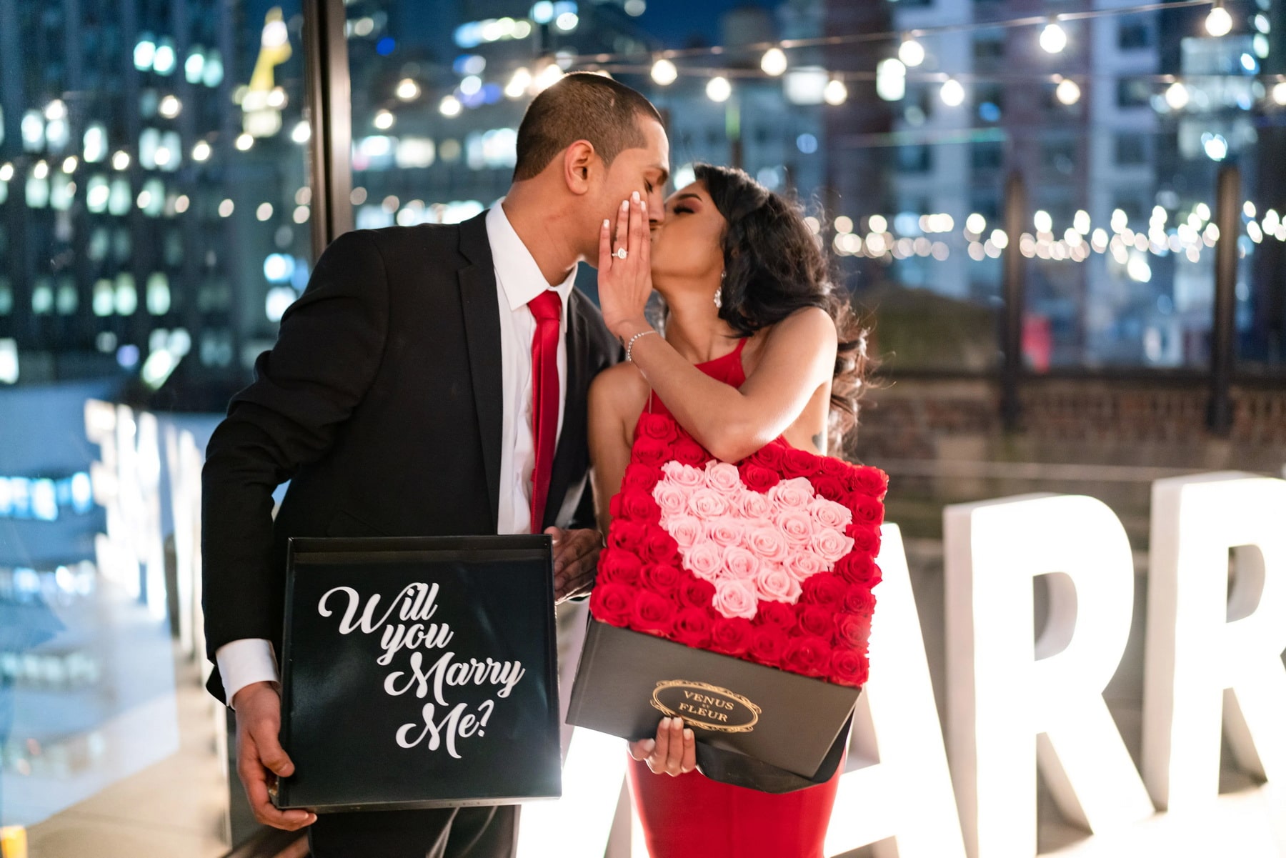 Valentine's Day marriage proposal surprise proposal on a private rooftop