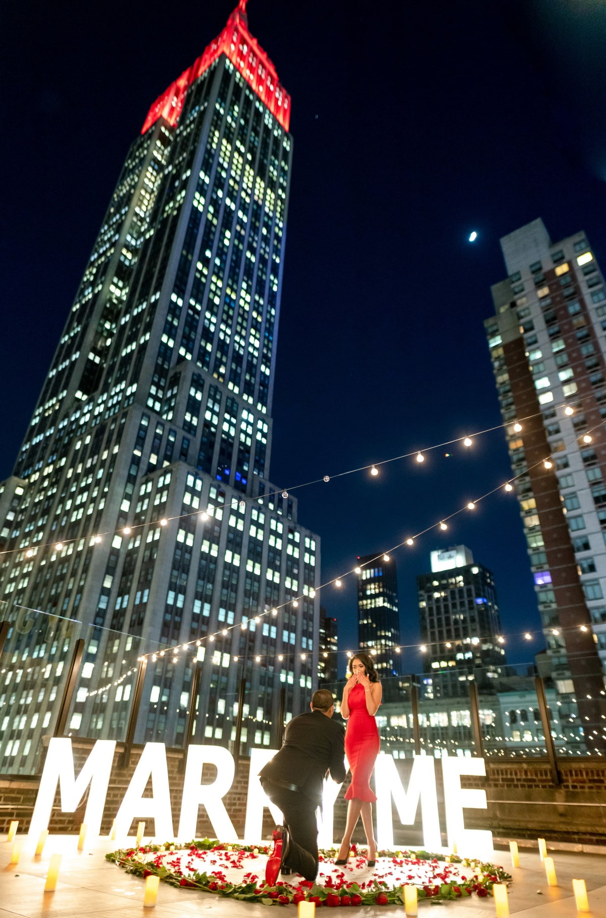 Valentine's Day marriage proposal surprise proposal on a private rooftop