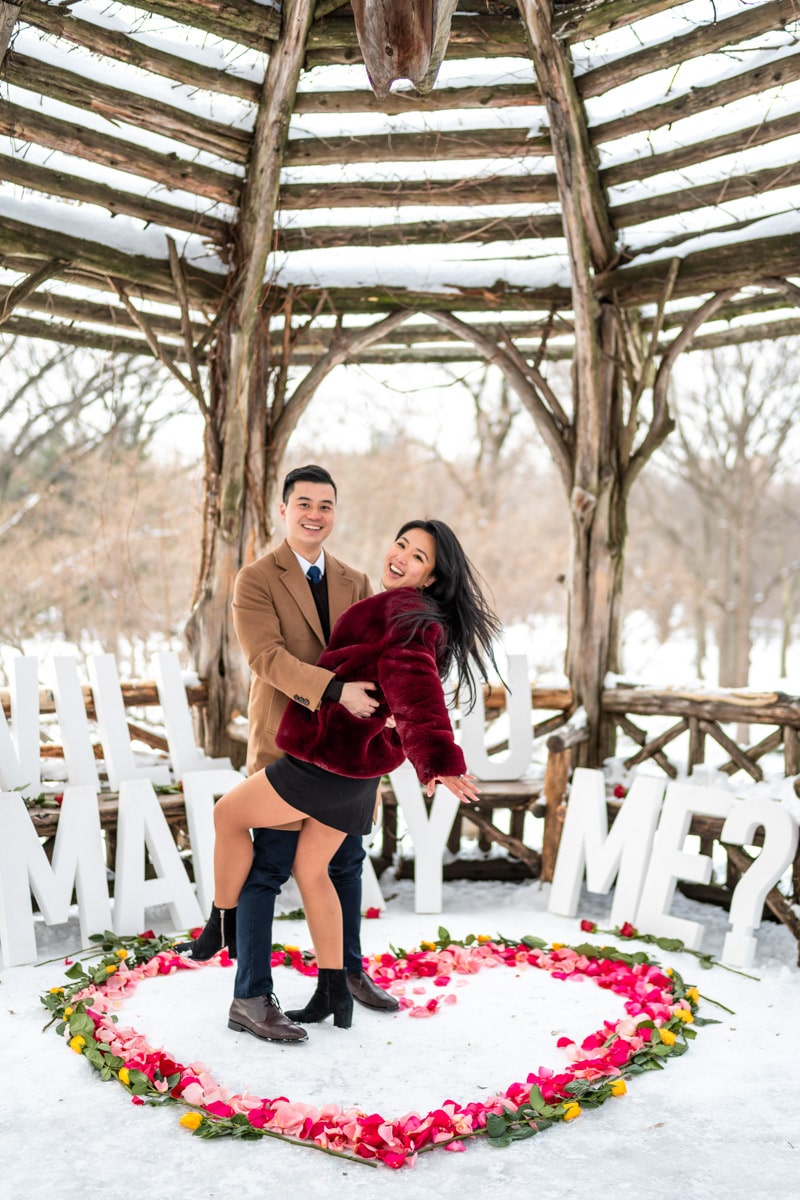 Snow day magical proposal in Central Park