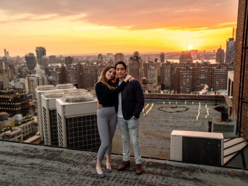 Sunset marriage proposal on a private rooftop in New York