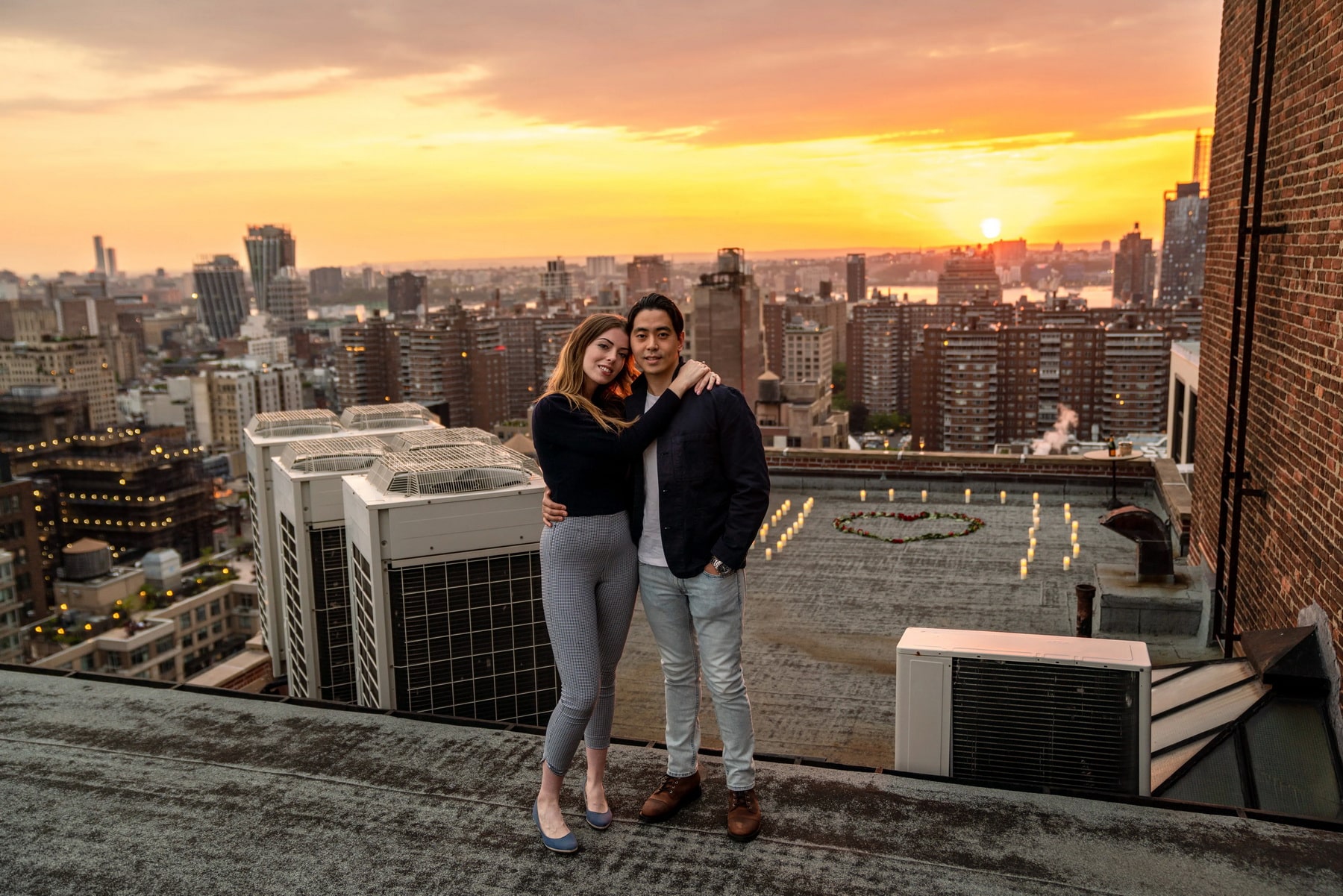 Sunset marriage proposal on a private rooftop in New York