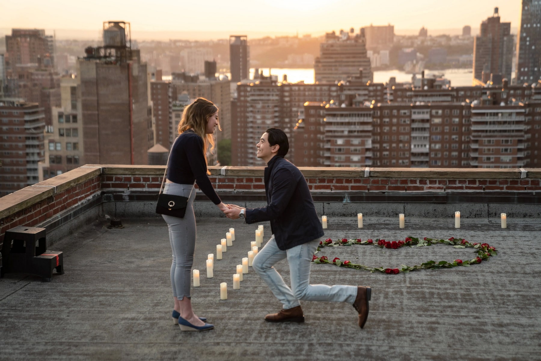 Sunset marriage proposal on a private rooftop in New York