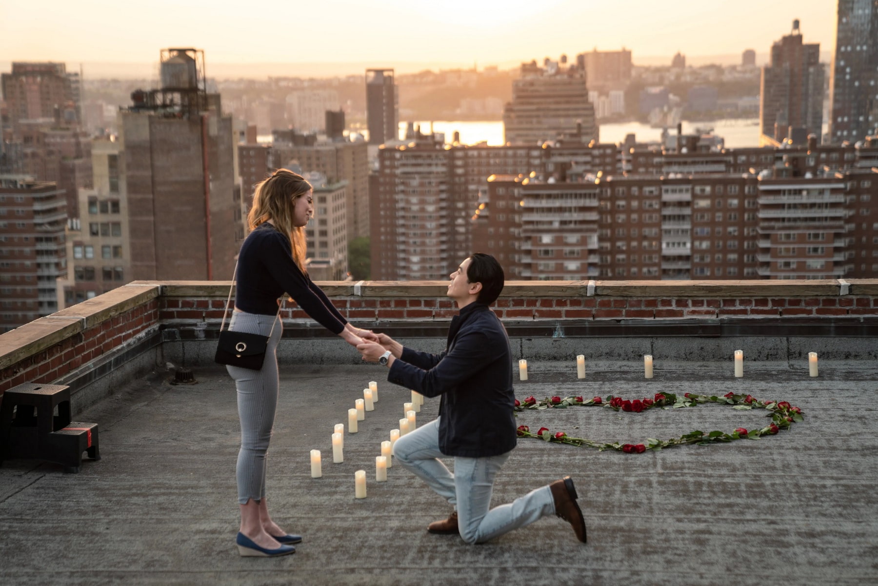 Sunset marriage proposal on a private rooftop in New York