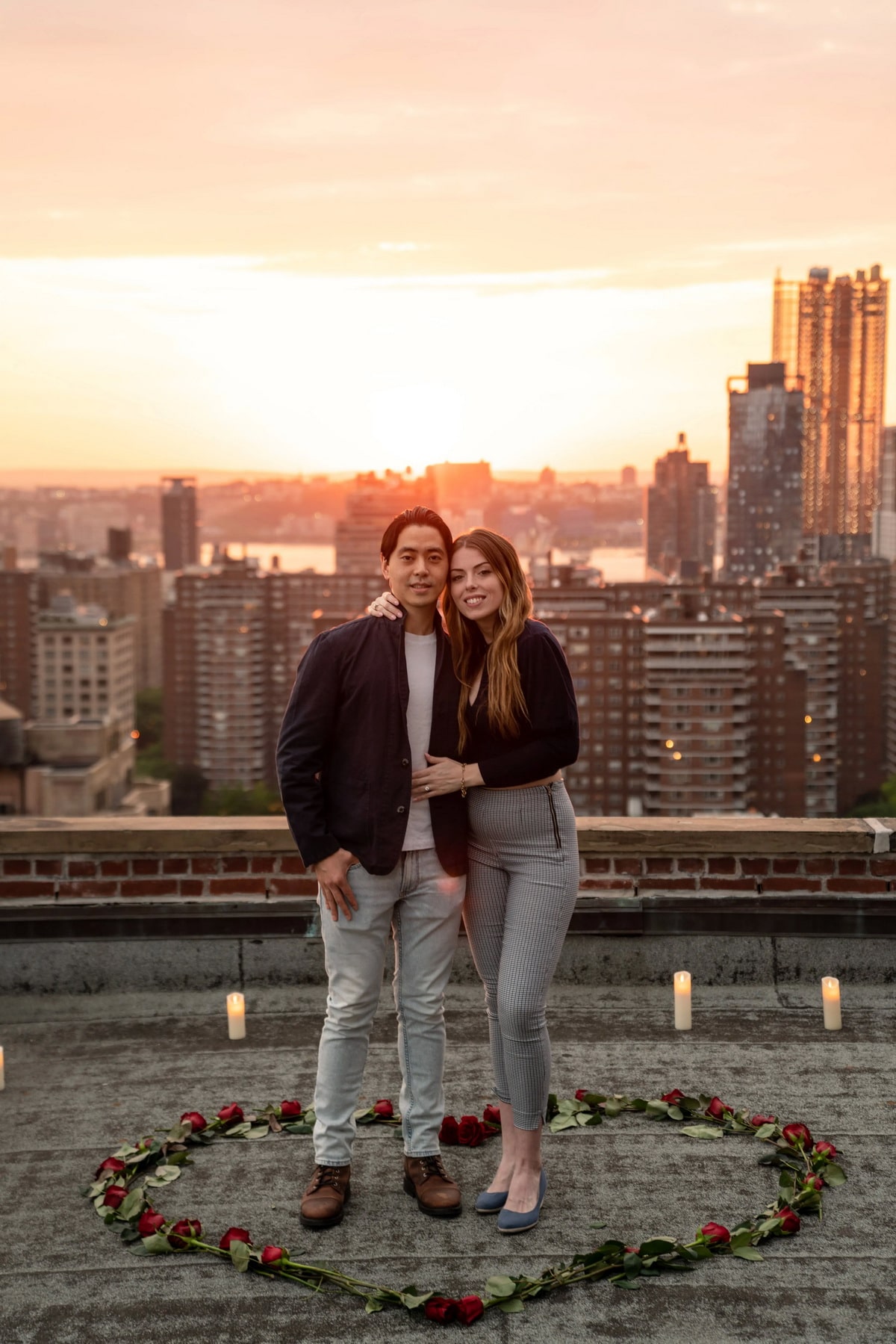 Sunset marriage proposal on a private rooftop in New York