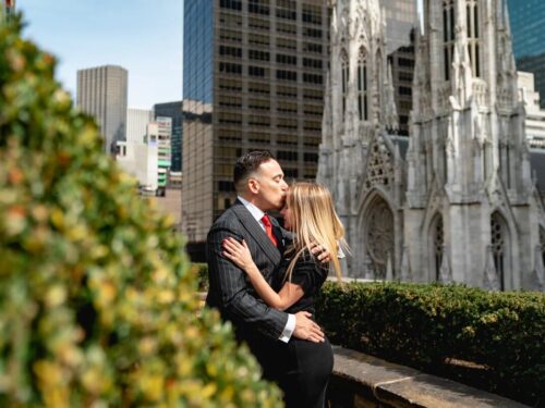 Iconic rooftop garden marriage proposal