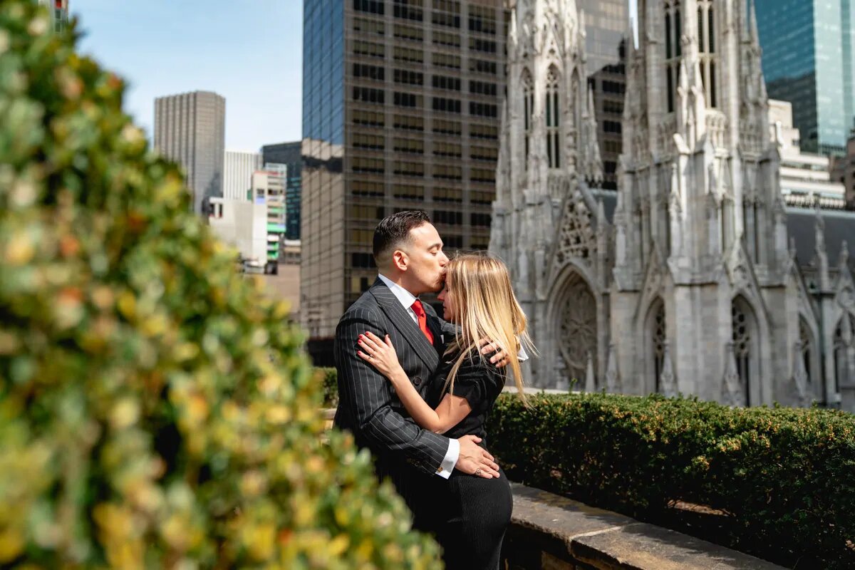 Iconic rooftop garden marriage proposal